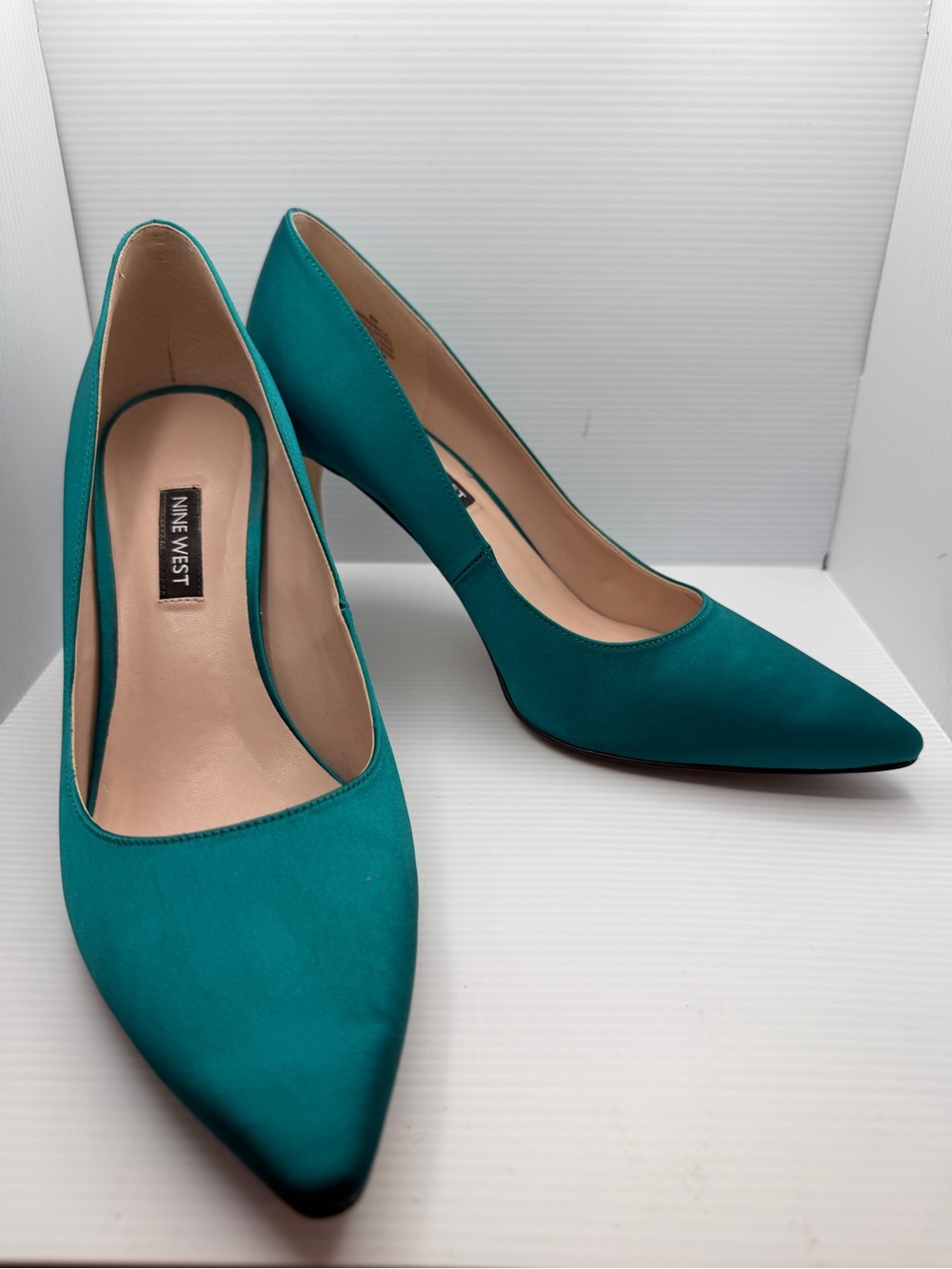 Nine West Teal Satin Pointed-Toe Pumps